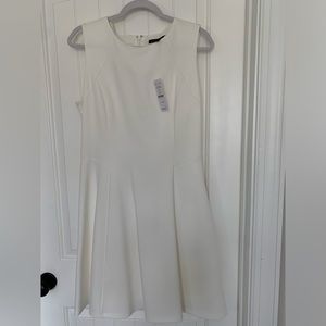 NWT WHBM Sleeveless Dress Seamed Ponte FnF, Ecru Size Medium